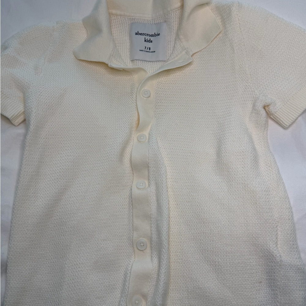 abercrombie kids cream knit button-down polo